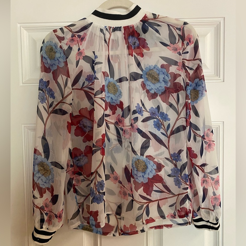 French Connection White Flutter Sleeve Sheer Blouse